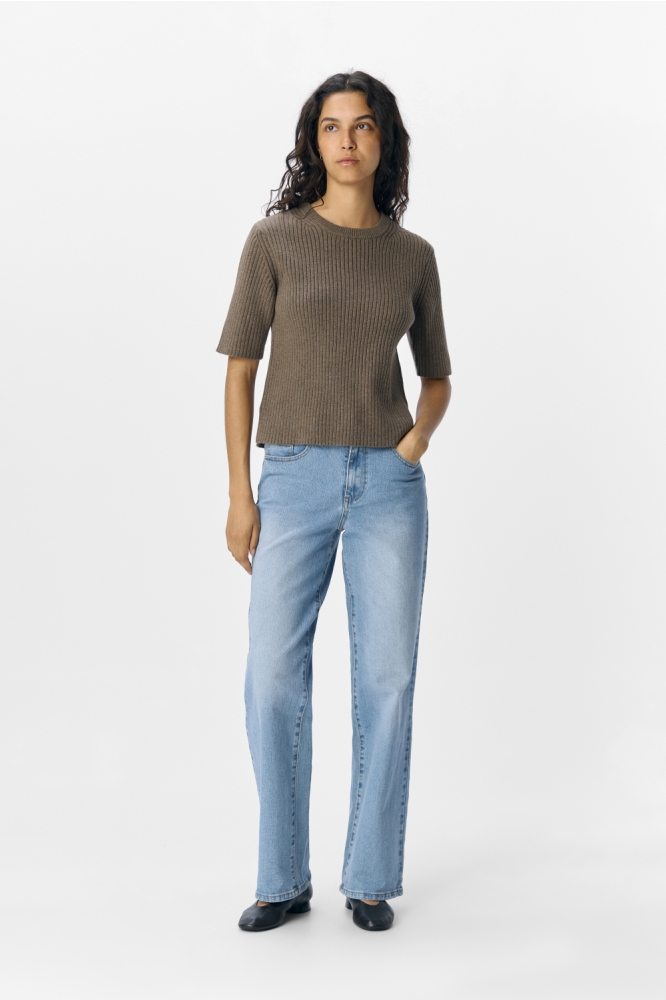 OBJELVA 2/4 RE O-NECK KNIT NOOS 23046911 MOREL/MELANGE